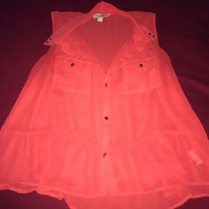 Sheer orangey-red tank